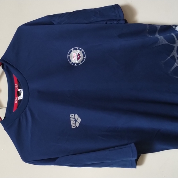 Men’s Arena USA Swimming Shirt Sz XXL Jersey Training Gym Navy Red Olympic - Picture 2 of 3